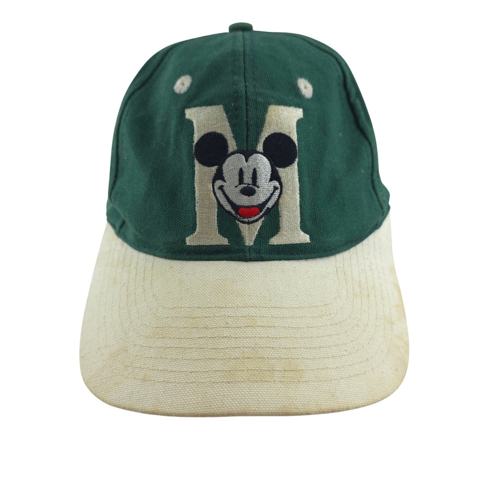 The Disney Store Mickey Mouse Hat Unisex OS Green Cream Vintage Snapback Cap